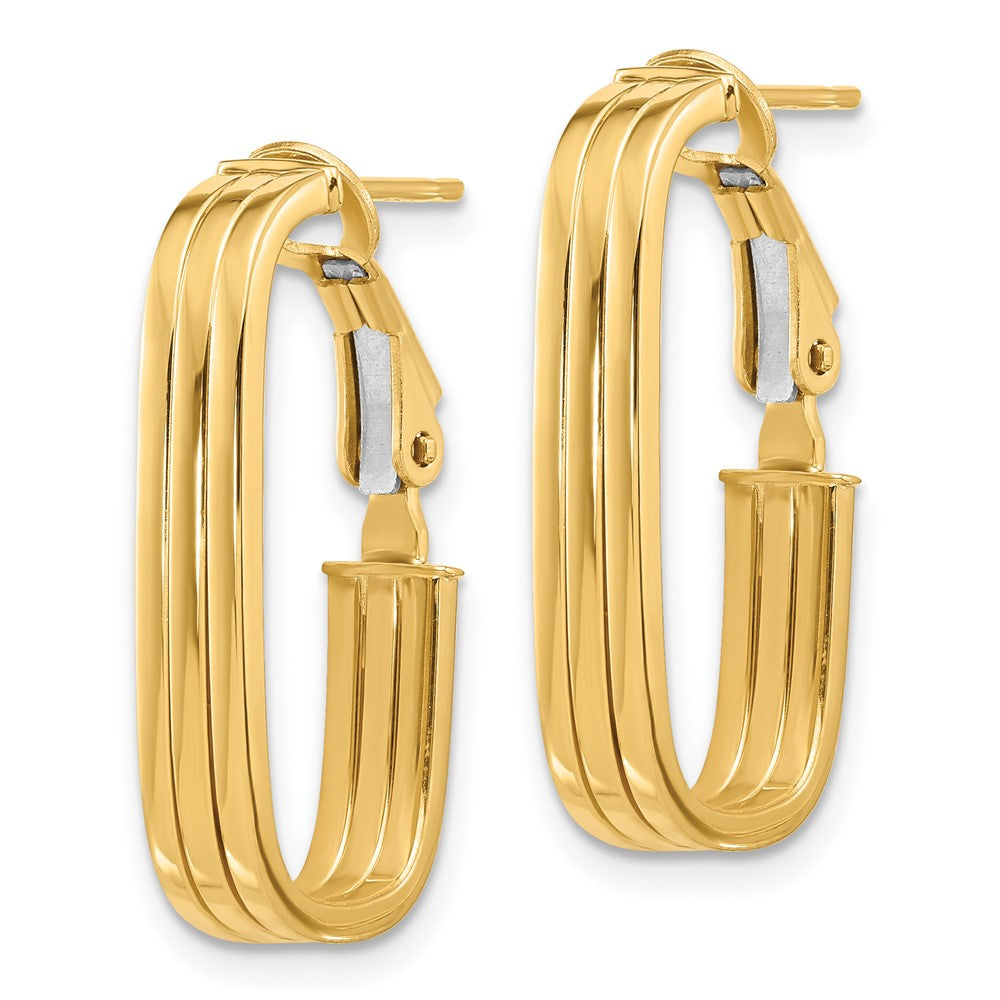 14K Yellow Gold Polished Oval Omega Back Hoop Earrings