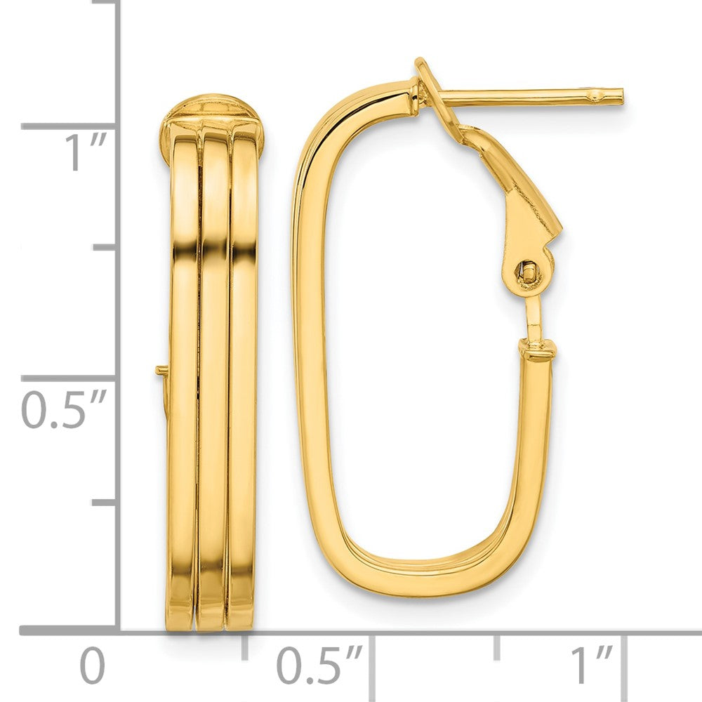 14K Yellow Gold Polished Oval Omega Back Hoop Earrings