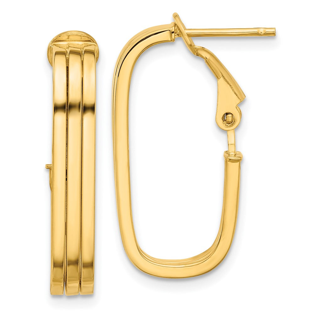 14K Yellow Gold Polished Oval Omega Back Hoop Earrings