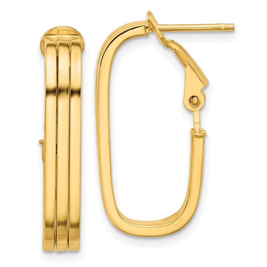 14K Yellow Gold Polished Oval Omega Back Hoop Earrings