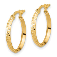 14K Yellow Gold Polished and Diamond-cut Hoop Earrings