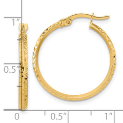14K Yellow Gold Polished and Diamond-cut Hoop Earrings