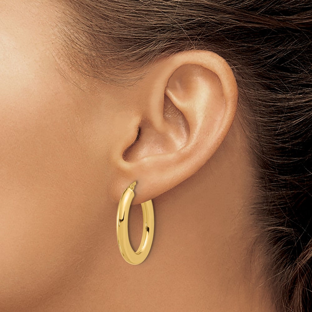 14K Yellow Gold Polished Tube Oval Hoop Earrings