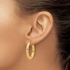 14K Yellow Gold Polished Tube Oval Hoop Earrings