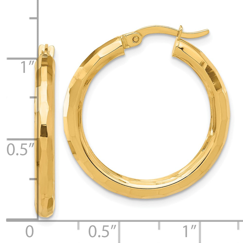 14K Yellow Gold Polished and Diamond-cut Hoop Earrings