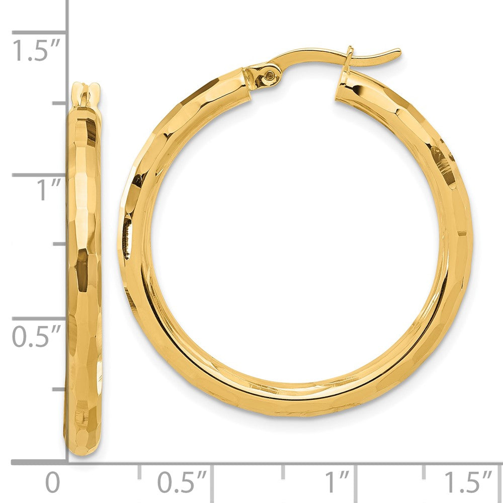 14K Yellow Gold Polished and Diamond-cut Hoop Earrings