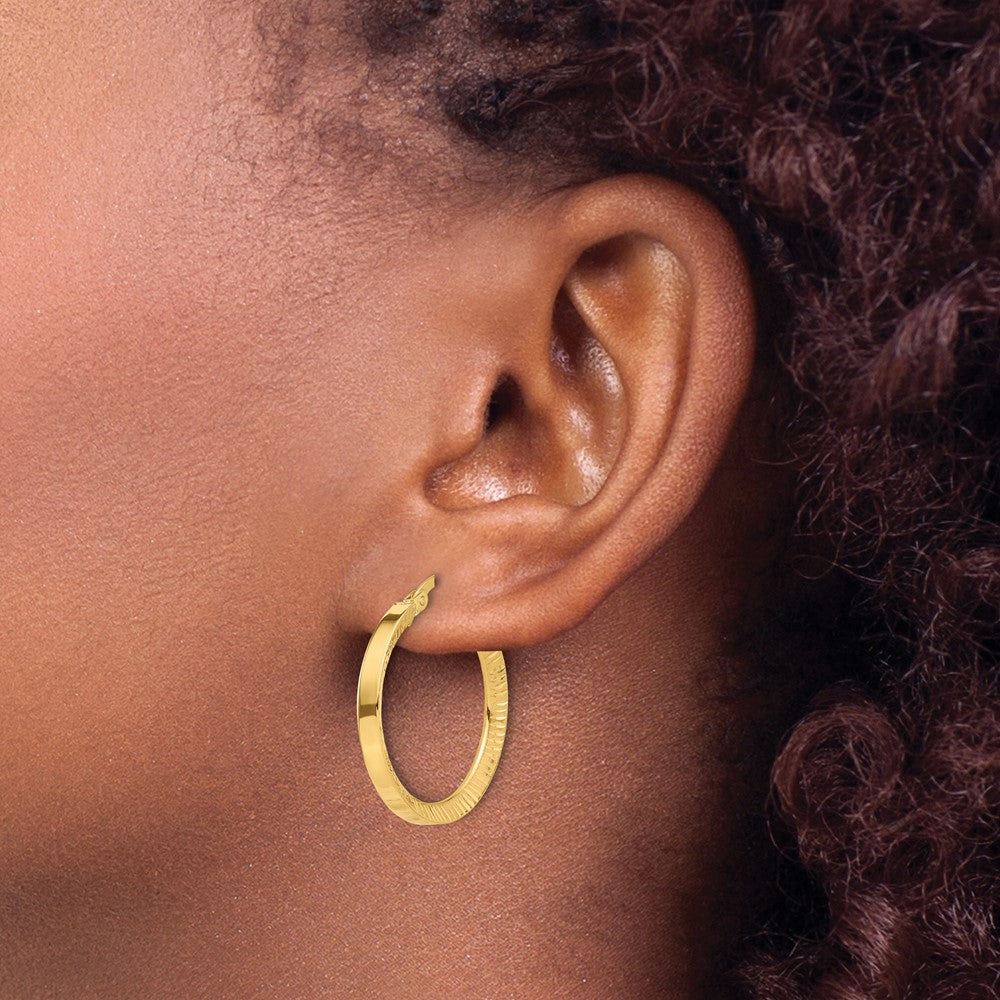 14K Yellow Gold Polished and Textured Hoop Earrings