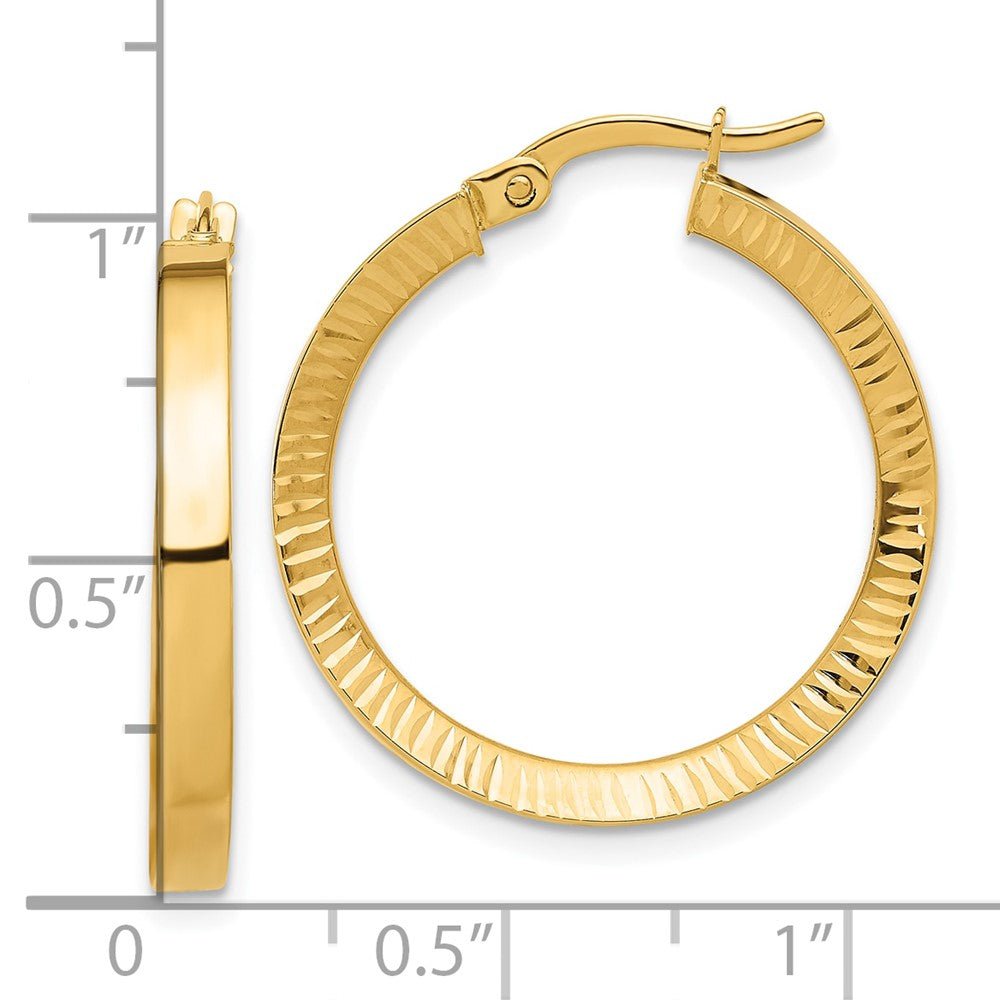 14K Yellow Gold Polished and Textured Hoop Earrings