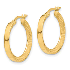 14K Yellow Gold Polished and Textured Hoop Earrings