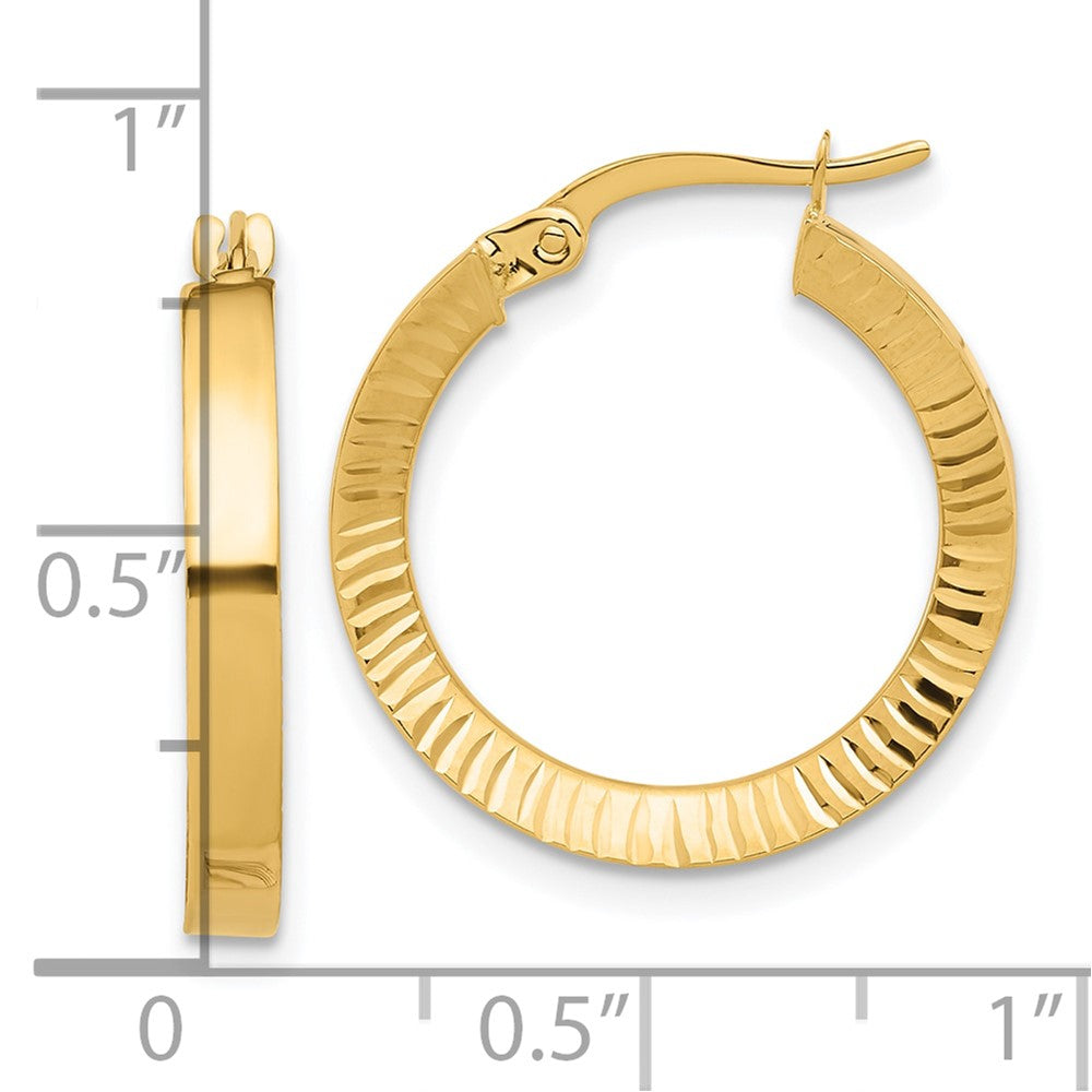 14K Yellow Gold Polished and Textured Hoop Earrings