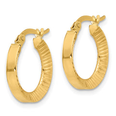 14K Yellow Gold Polished and Textured Hoop Earrings