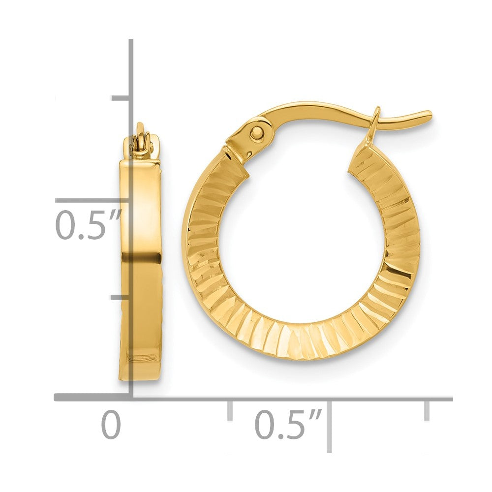 14K Yellow Gold Polished and Textured Hoop Earrings