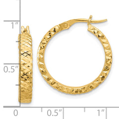 14K Yellow Gold Polished 4mm Diamond-cut Hoop Earrings