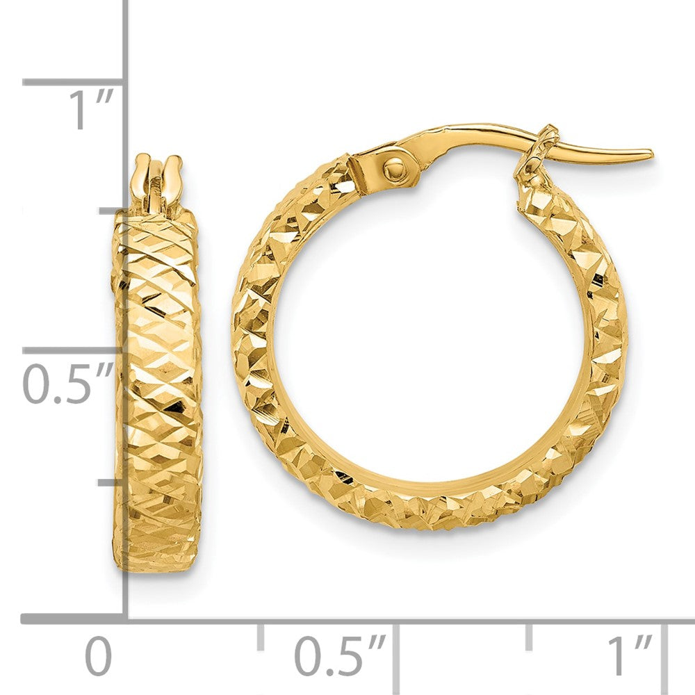 14K Yellow Gold Polished 4mm Diamond-cut Hoop Earrings
