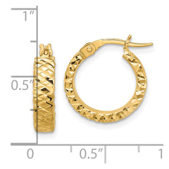 14K Yellow Gold Polished 4mm Diamond-cut Hoop Earrings