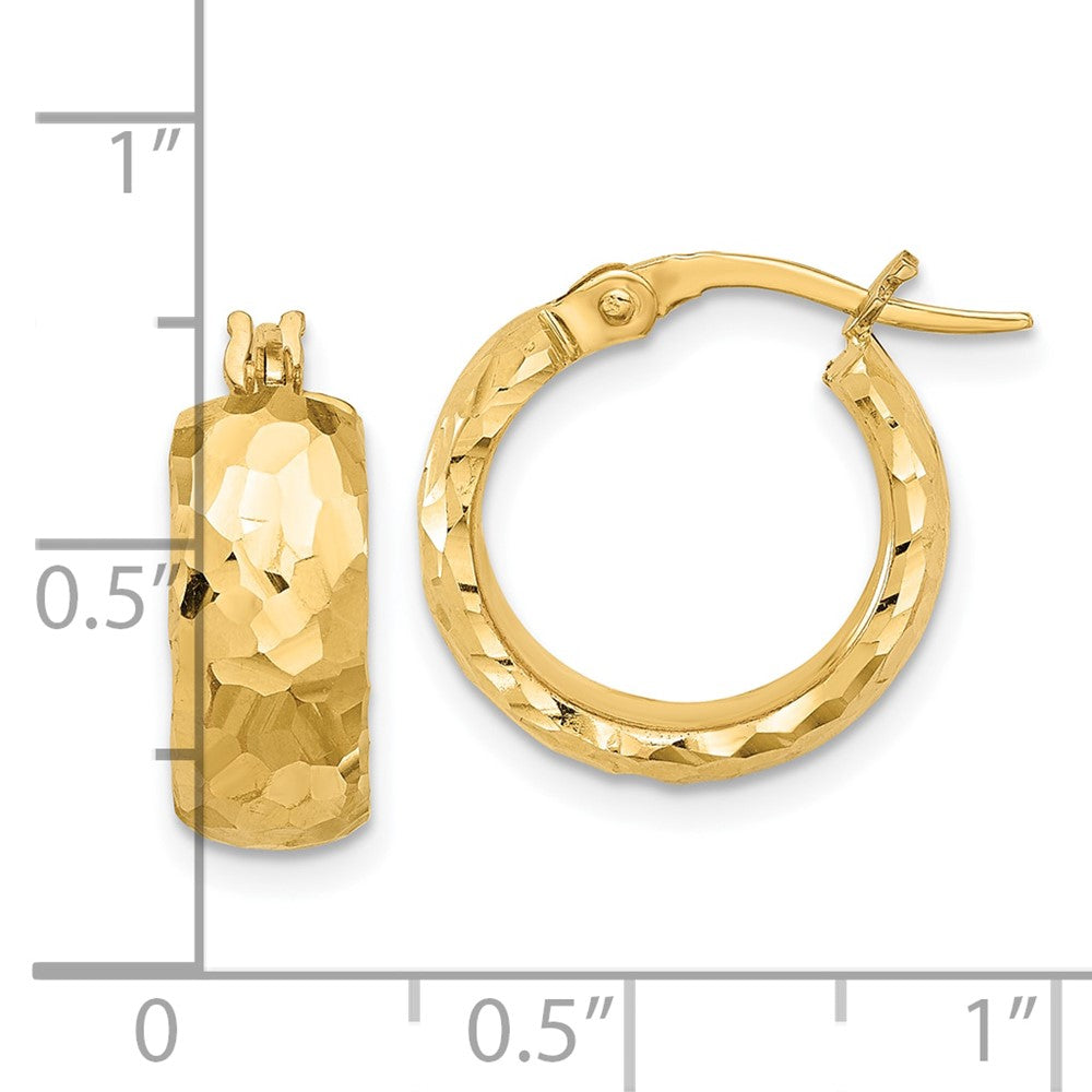14K Yellow Gold Polished and Diamond-cut 6mm Hoop Earrings
