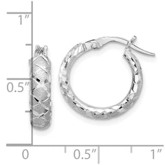 14K White Gold Satin Criss Cross 4mm Diamond-cut Hoop Earrings