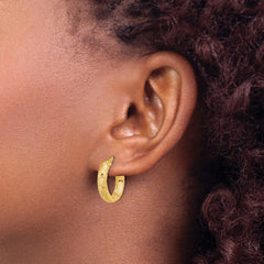 14K Yellow Gold Satin Criss Cross 4mm Diamond-cut Hoop Earrings