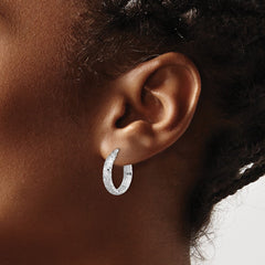 14K White Gold Satin Criss Cross 4mm Diamond-cut Hoop Earrings
