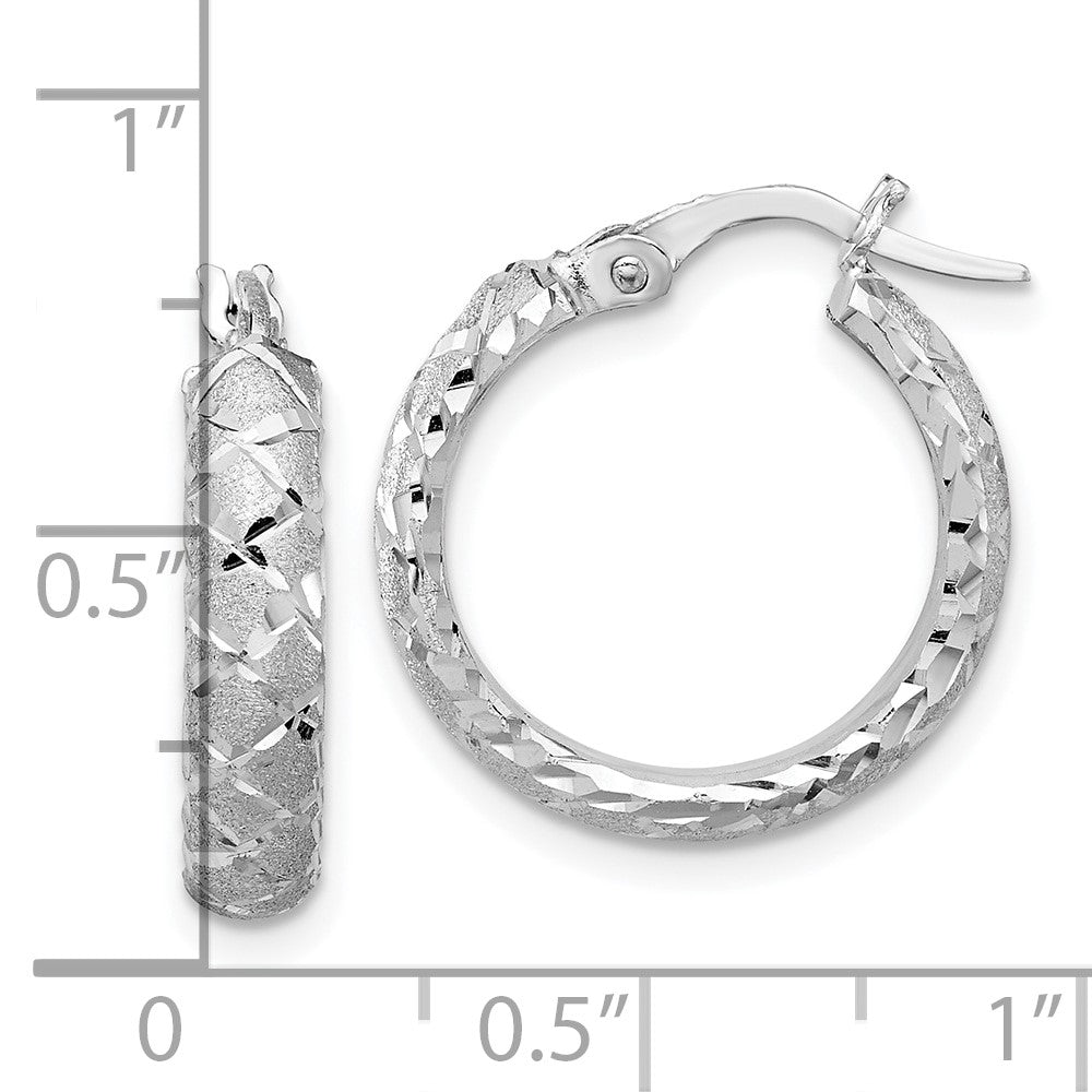 14K White Gold Satin Criss Cross 4mm Diamond-cut Hoop Earrings