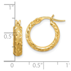 14K Yellow Gold Satin 4mm Diamond-cut Hoop Earrings
