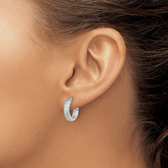 14K White Gold Satin 4mm Diamond-cut Hoop Earrings