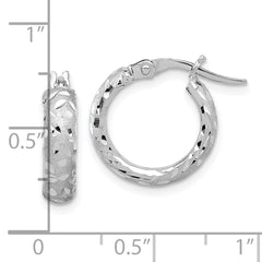 14K White Gold Satin 4mm Diamond-cut Hoop Earrings