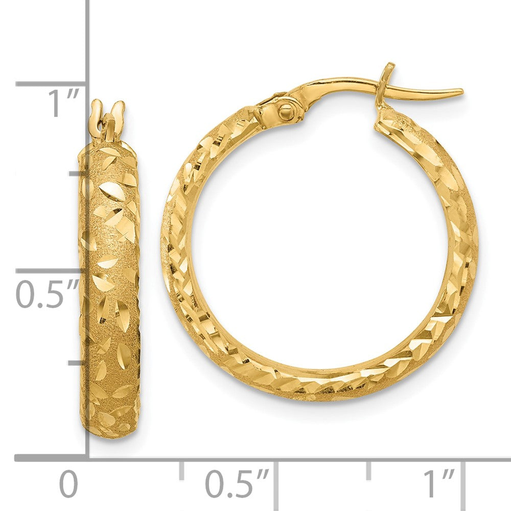 14K Yellow Gold Satin 4mm Diamond-cut Hoop Earrings