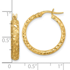 14K Yellow Gold Satin 4mm Diamond-cut Hoop Earrings