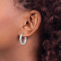 14K White Gold Satin 4mm Diamond-cut Hoop Earrings