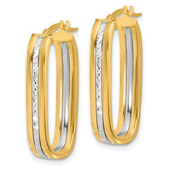 14K Two-Tone Gold Diamond-cut Oval Hoop Earrings