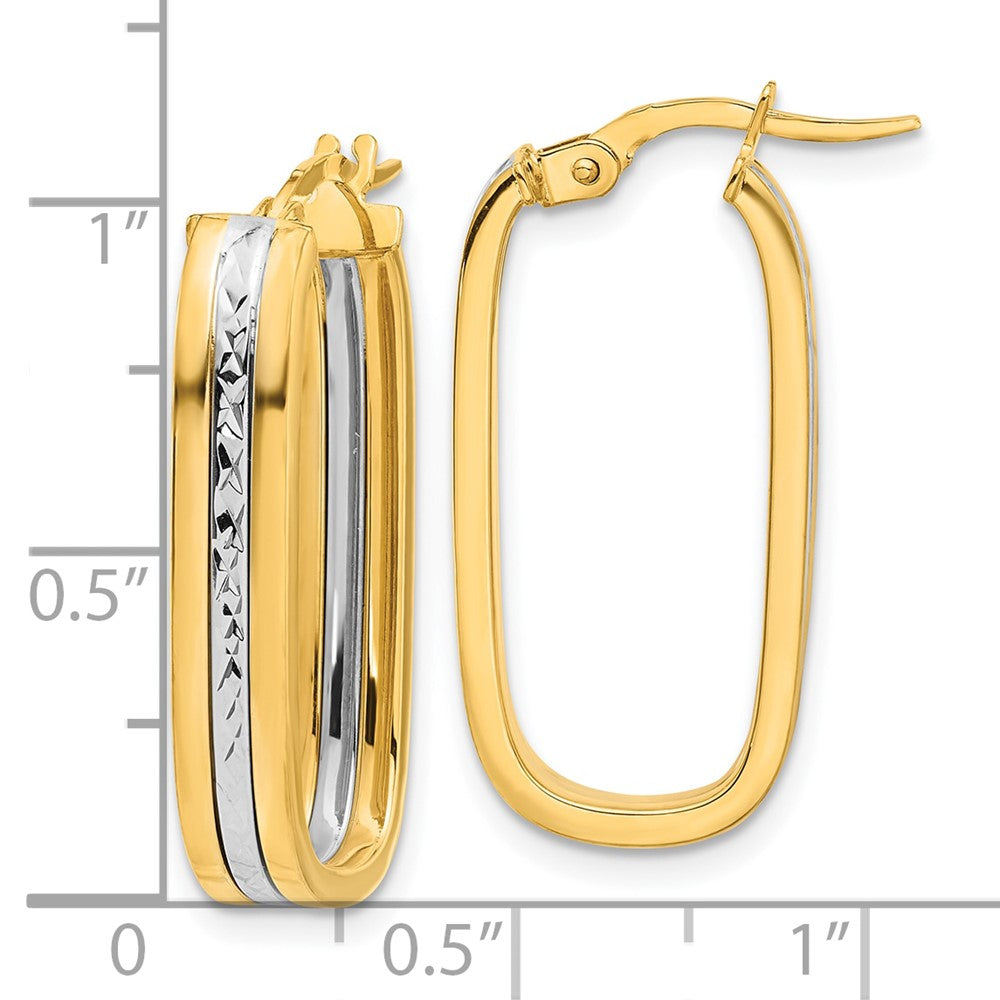 14K Two-Tone Gold Diamond-cut Oval Hoop Earrings