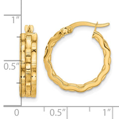 14K Yellow Gold Polished and Textured Hoop Earrings