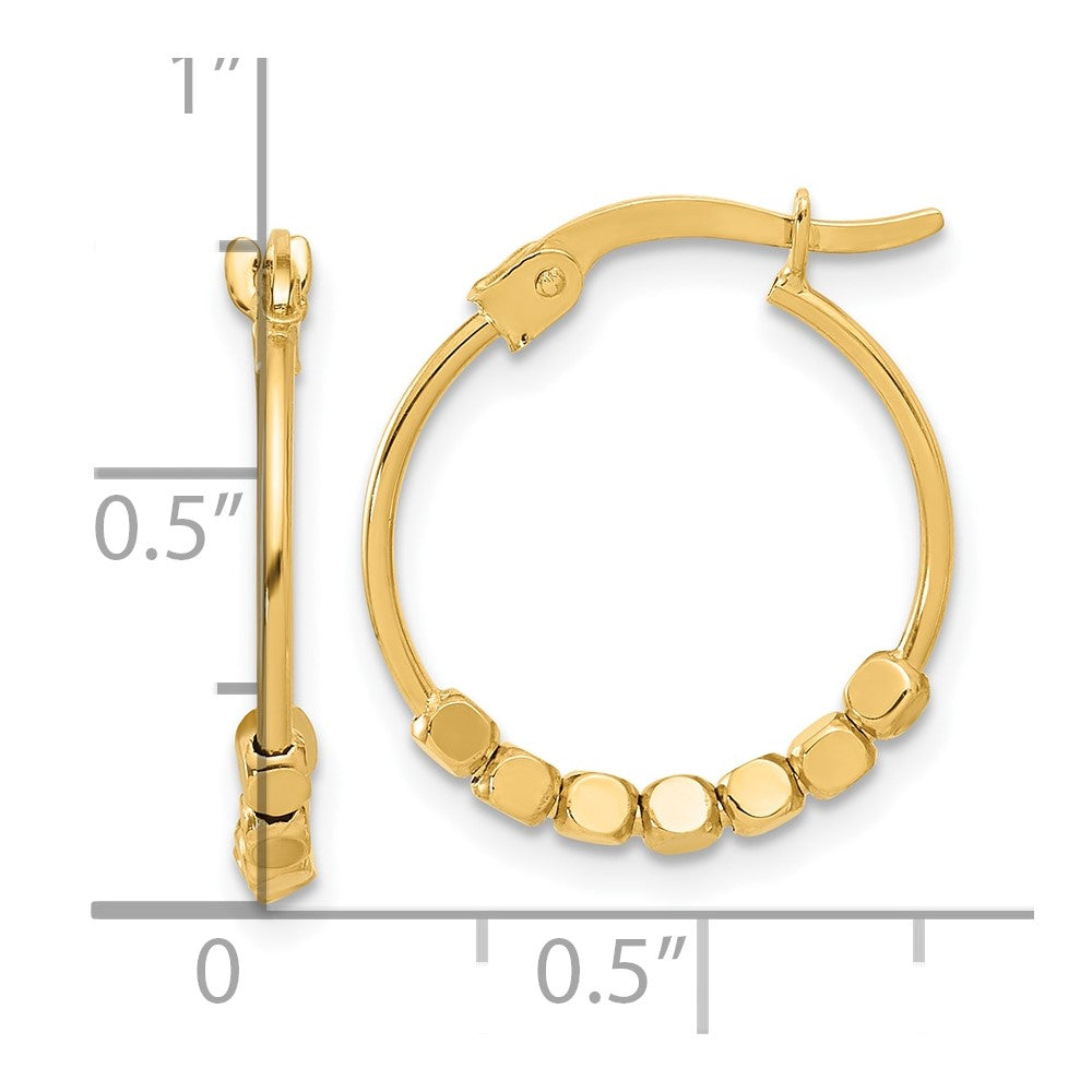 14K Yellow Gold Polished Beads Hoop Earrings