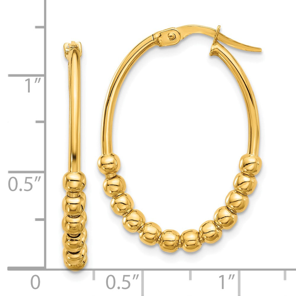 14K Yellow Gold Polished Beaded Oval Hoop Earrings