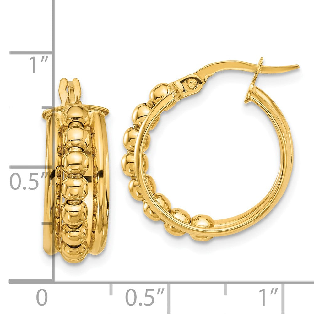 14K Yellow Gold Polished and Beaded Hoop Earrings
