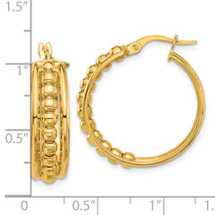 14K Yellow Gold Polished and Beaded Hoop Earrings