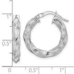 14K White Gold 3.5mm Twisted & Textured Round Hoop Earrings