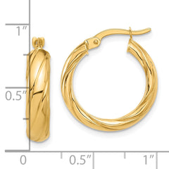 14K Yellow Gold Polished and Textured Hoop Earrings