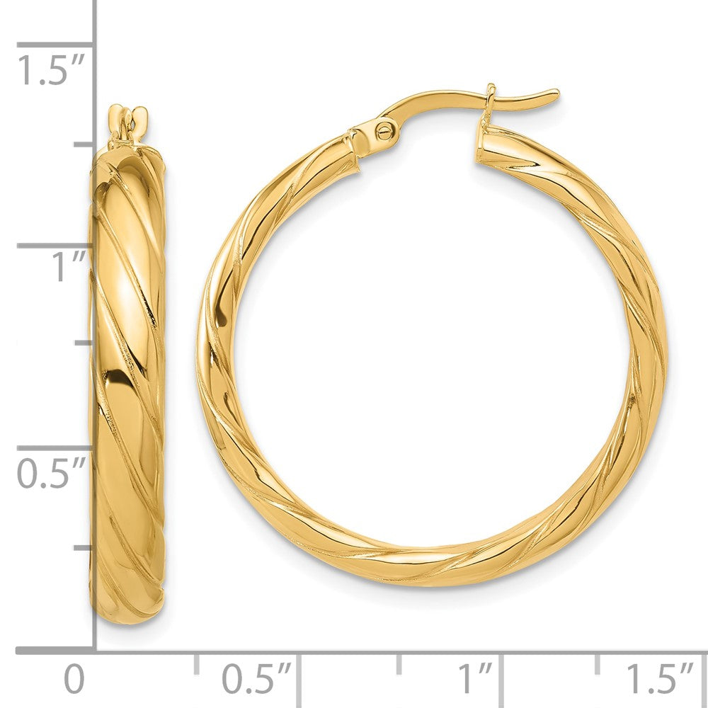 14K Yellow Gold Polished and Textured Hoop Earrings