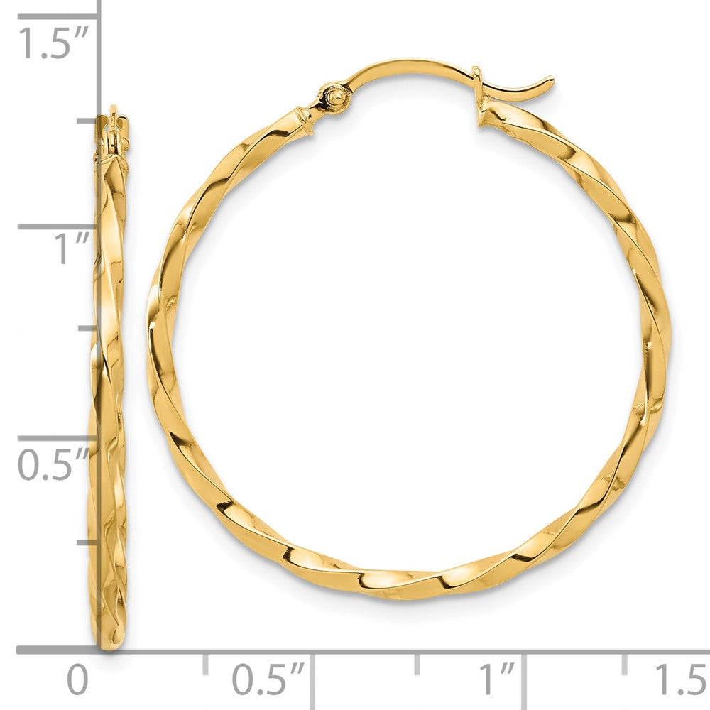 14K Yellow Gold Polished and Twisted 1.8mm Hoop Earrings