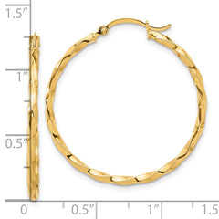 14K Yellow Gold Polished and Twisted 1.8mm Hoop Earrings