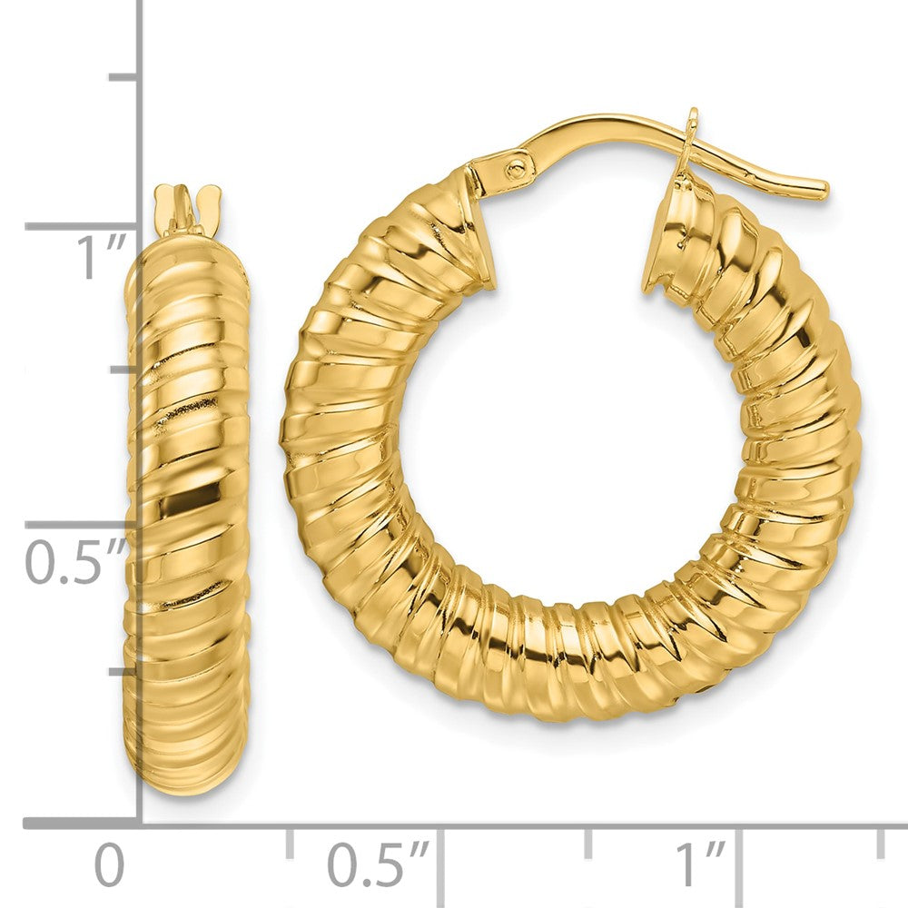 14K Yellow Gold Polished 5mm Hollow Spiral Round Hoop Earrings