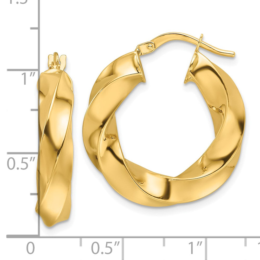 14K Yellow Gold Polished 5.25mm Hollow Twisted Round Hoop Earrings