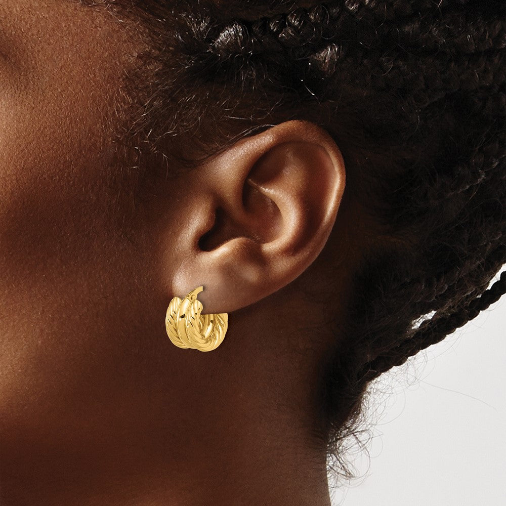 14K Yellow Gold Polished and Twisted Hoop Earrings