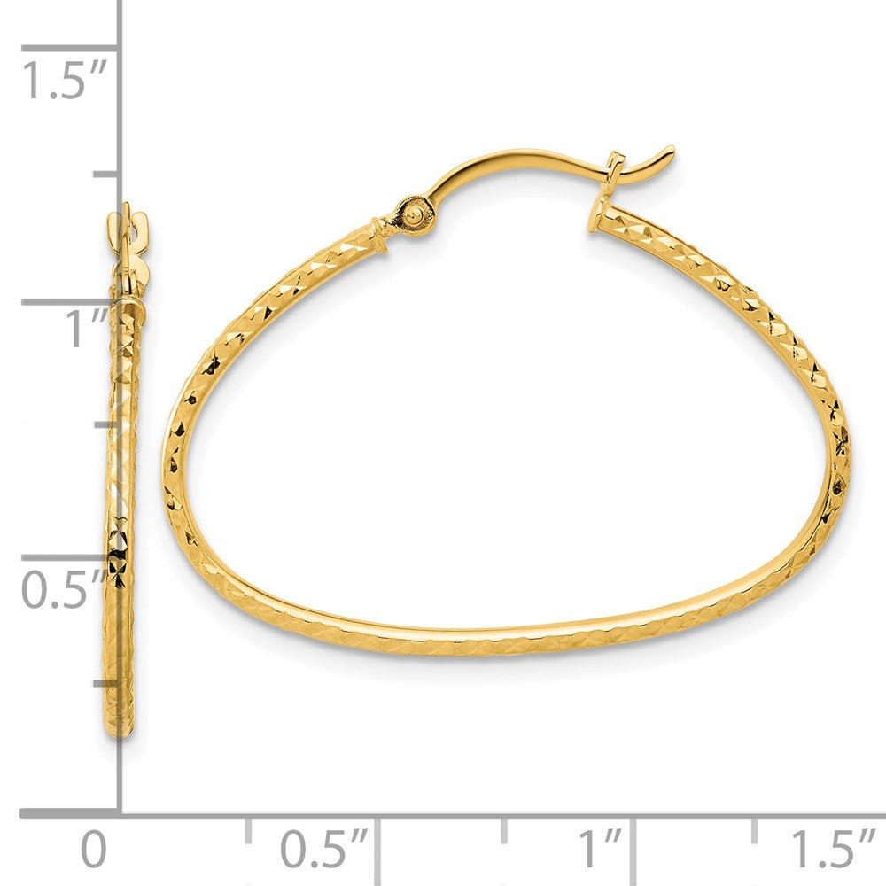 14K Yellow Gold Diamond-cut Polished Oval 1.5mm Hoop Earrings