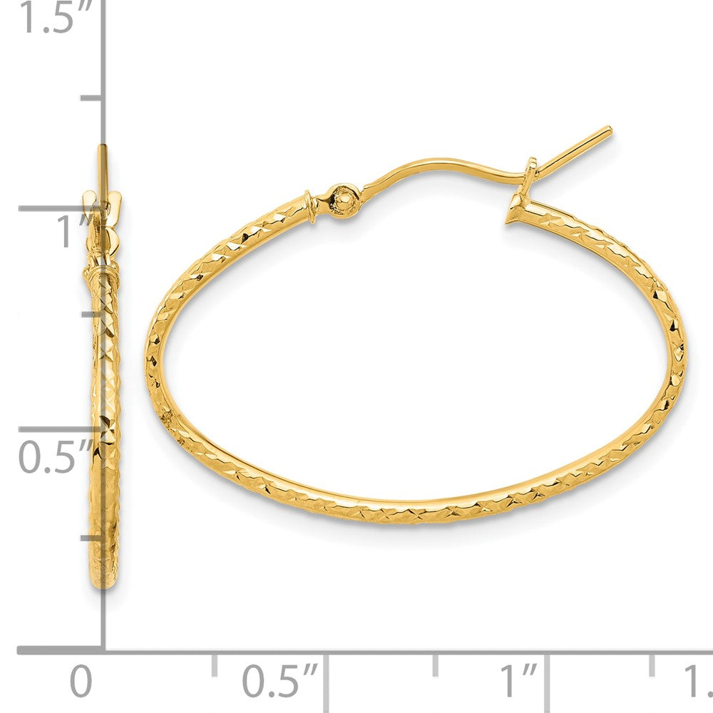 14K Yellow Gold Polished and Diamond-cut 1.50mm Oval Hoop Earrings