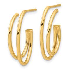 14K Yellow Gold Polished Oval Double Strand J-Hoop Post Earrings