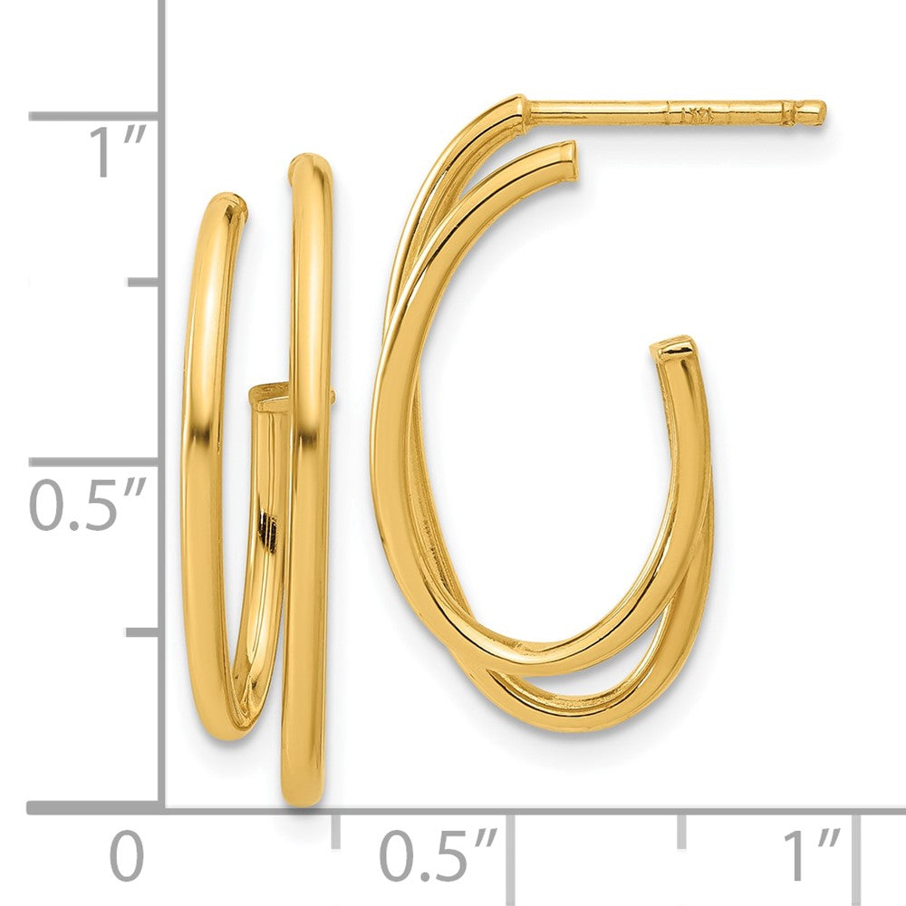 14K Yellow Gold Polished Oval Double Strand J-Hoop Post Earrings