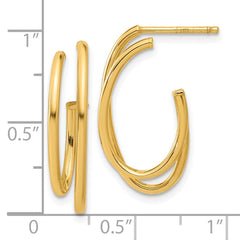 14K Yellow Gold Polished Oval Double Strand J-Hoop Post Earrings